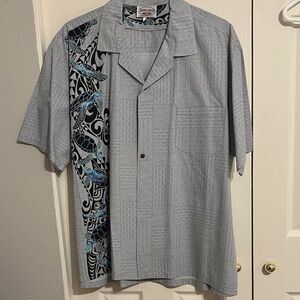Men's Gray and Blue Patterned Shirt